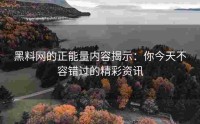 黑料网的正能量内容揭示：你今天不容错过的精彩资讯